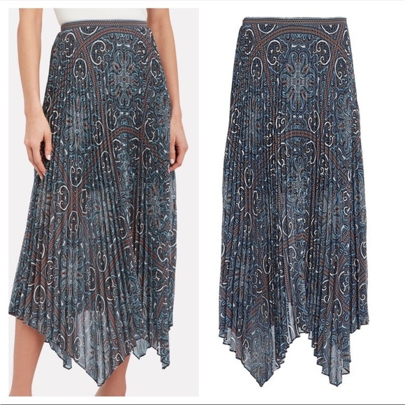 Intermix Private Label / Kayla paisley asymmetrical pleated A-Line Midi Skirt 00 - Picture 1 of 5